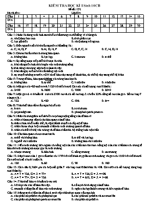 Đề kiểm tra học kì I môn Sinh học Lớp 10 (Ban cơ bản) - Mã đề 132